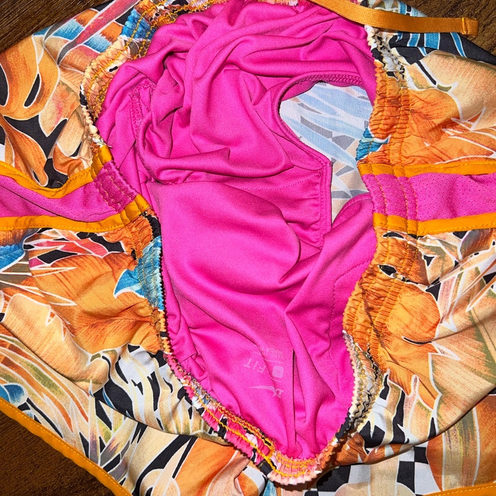 Nike Dri Fit Orange Pink Floral Tropical Activewear Workout Shorts Girls Size XL - Picture 4 of 8